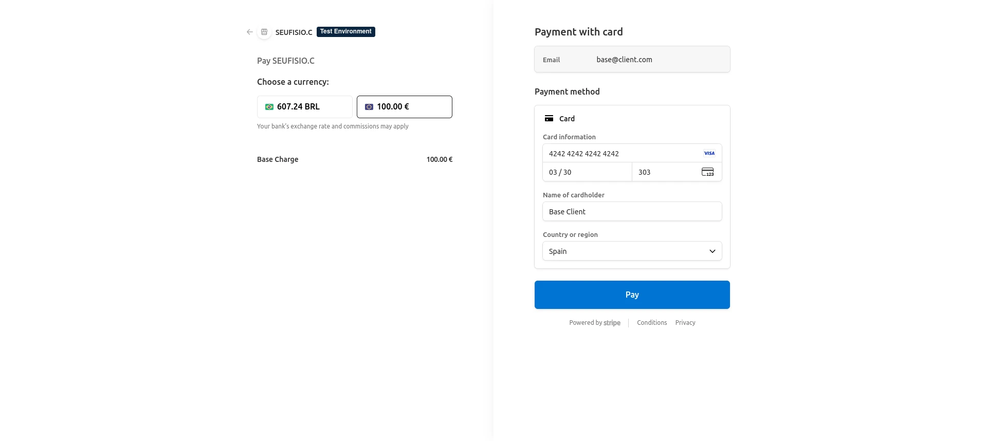 Figura 30. Página de pagamento do Stripe