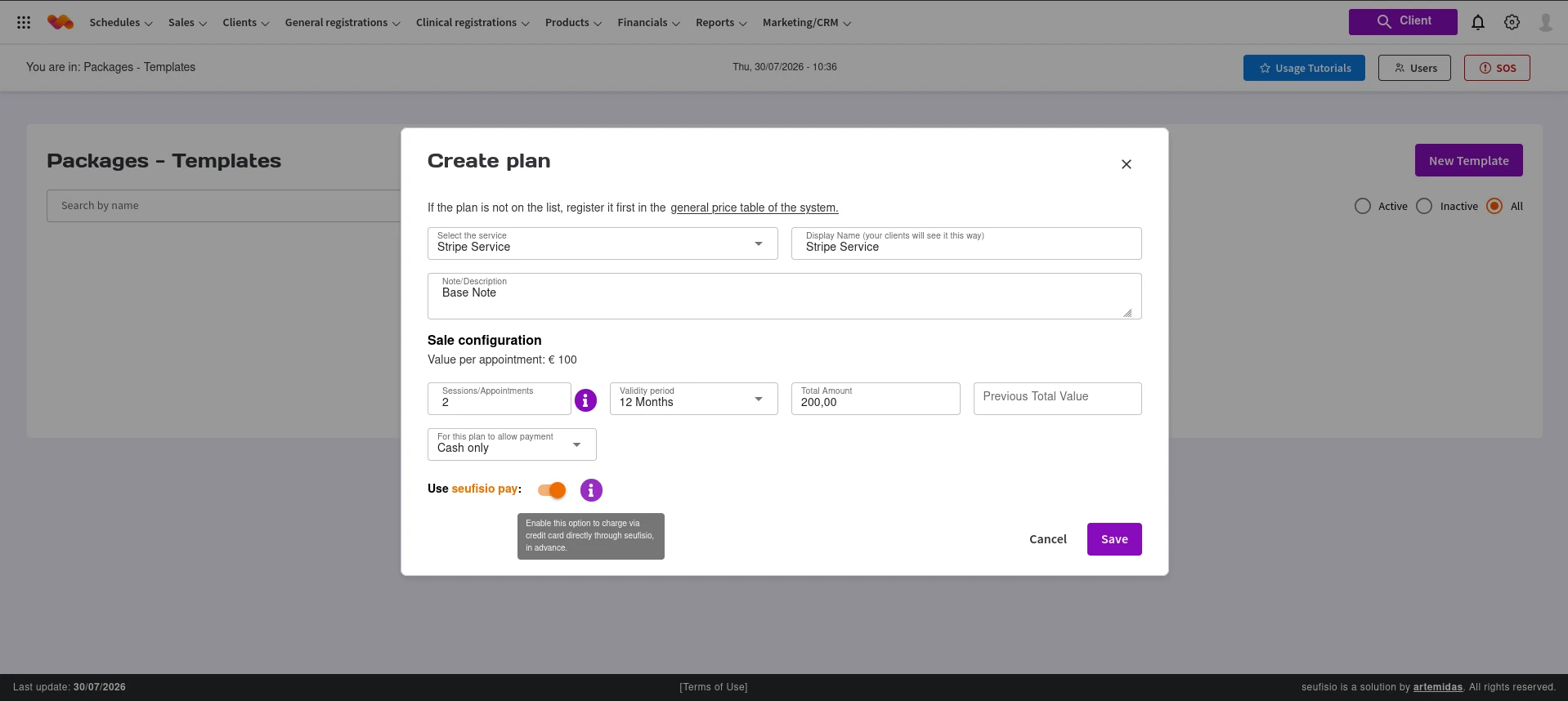 Figura 56. Plano de venda com "Utilizar seufisio pay"