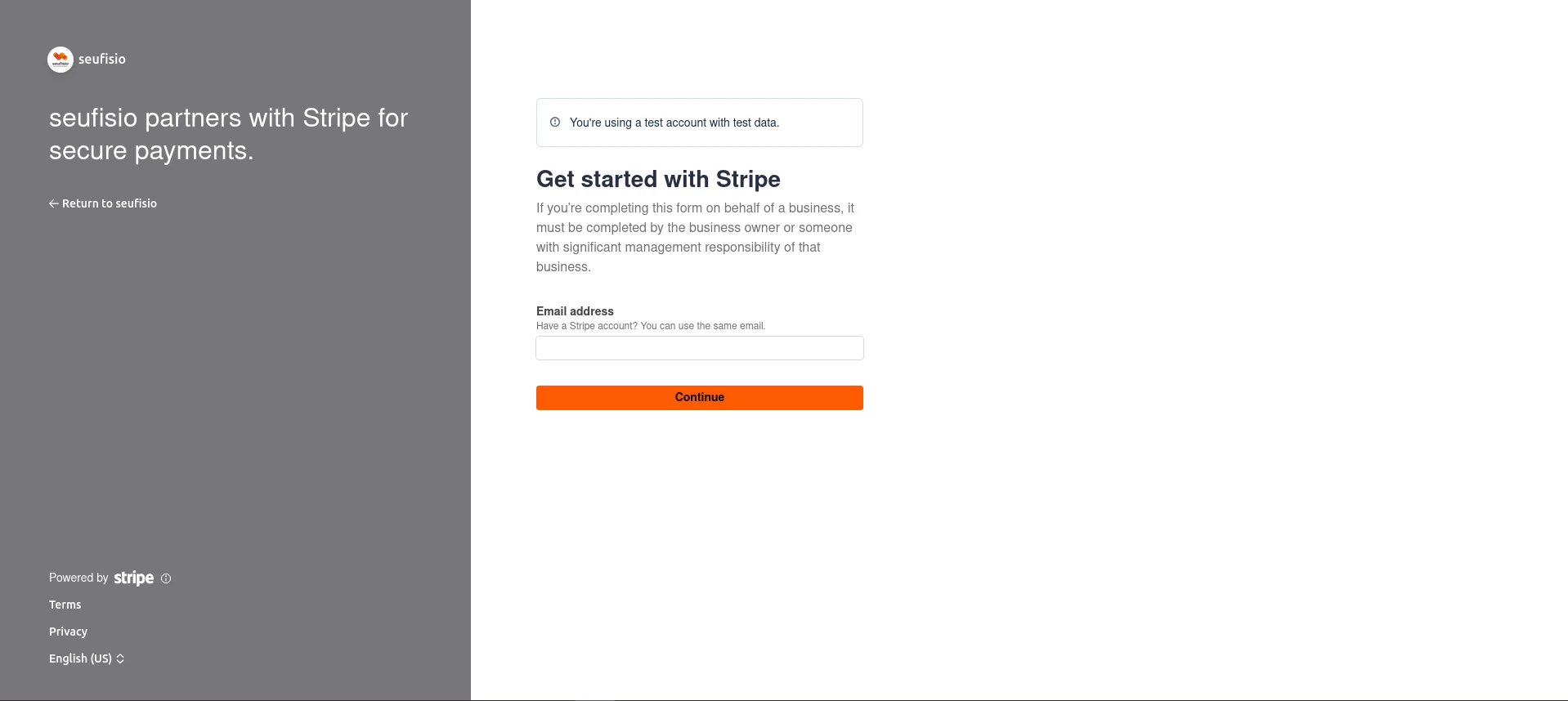Figura 6. Primeira ecrã de registo no Stripe